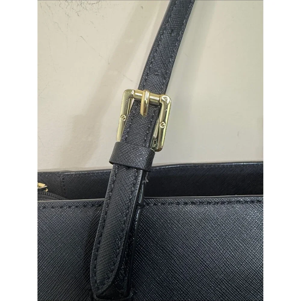 Tory Burch York Buckle Tote Black Saffiano Leather Gold Hardware Medium Classic